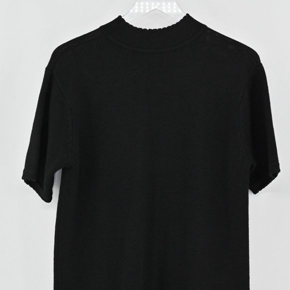 VTG 90s BILL BLASS Knit Merino Wool Dress Black Sweater Scalloped Womens Size M - Picture 6 of 10